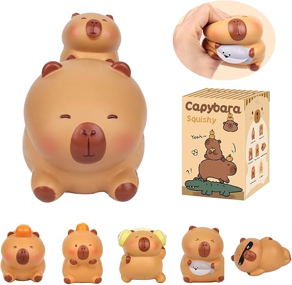 Capybara Squeezable Series Blind Box Figure, Random Design Animal Figures Collectible Toy, Cute Stress Relief Simulation Squeeze Toy for Gift (3.54-4.72'' H)