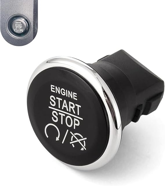 Car Push Start Ignition Switch, Keyless Engine Start Stop Switch, Ignition Start Button Replace for Jeep Commander, Grand Cherokee, Chrysler Town, Country, Dodge Challenger, Durango (Black)