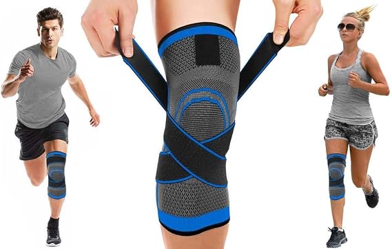 Knee Sleeve, Compression Fit Support - Knee Wrap for Joint Pain Arthritis Relief, Sport Knee Strap (Large, Blue)