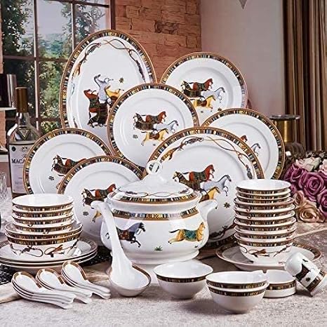 Dinnerware Set, 58 Pcs Fine Bone China Dinnerware Sets, Pattern Ceramic Dinner Sets, Kitchen Sets for Home Beauty