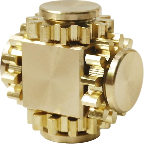 Fidget Cube Spinner, Linkage 4 Gears Figity Spin Finger Games, Metal Brass with Super Smooth Bearings, Durable Mechanics Romoveable, Small Figit Toy for Adults - Gold
