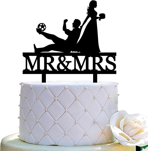 Soccer Wedding Cake Topper, Football Cake Topper, Soccer Player Wedding Cake Decoration,Bride Dragging Groom to Get Marry Cake Decor