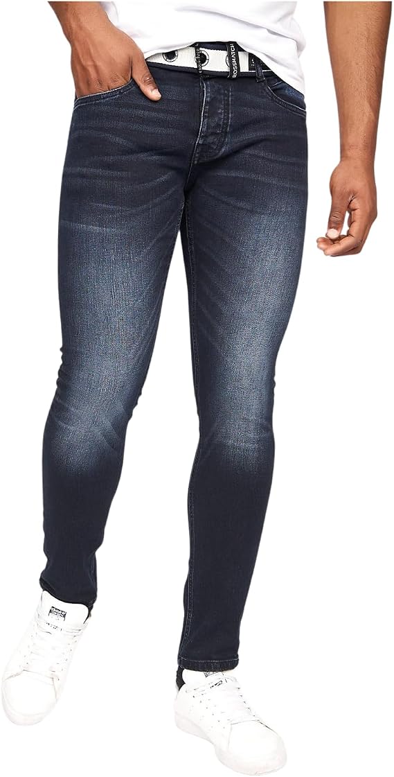 Crosshatch Mens Barbeck Slim Jeans (36R) (Blue Black)