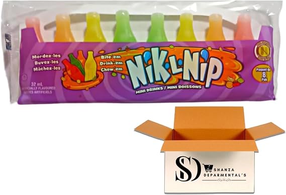 Wax candy Nik L Nips Mini Drinks Wax Bottles 8-Pack - Artificially Flavoured Cherry Cerise, Lemon Citron, Orange, Lime