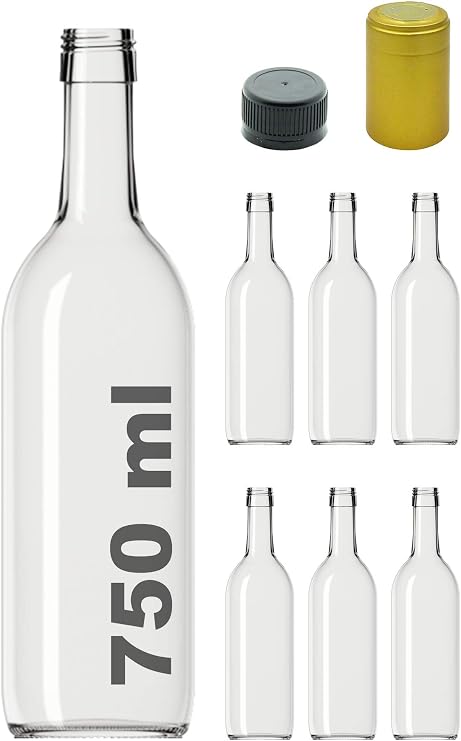 Afracam Standart Şeffaf 750 ml Sızdırmaz Kapaklı ve Kapüşonlu Boş Cam Şişe 6 Adet