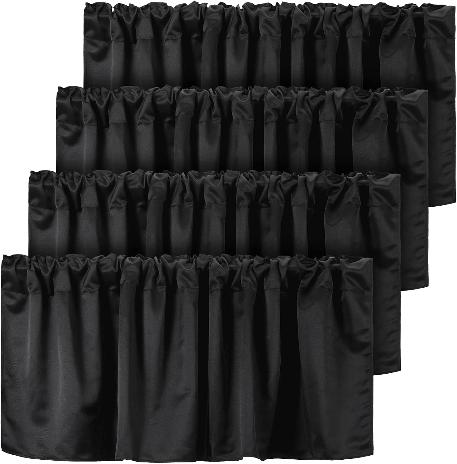 4 Pcs Valance Curtains Blackout Window Curtain Valances Black Blackout Fabric for Windows Basement Curtains Valance Rod Pocket Tier Window Valances for Bedroom Kitchen Living Room, 52 x 18 Inch