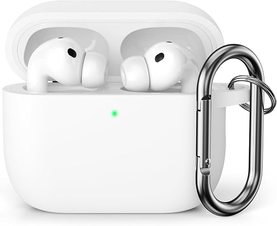 Silicone Case Compatible with Airpods Pro 3 2025 Case Cover, Front LED Visible, Soft Silicone Full Body Protective Shockproof Case for AirPods Pro 3rd Generation with Carabiner, White