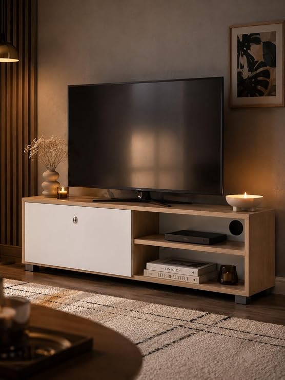 İDA TV Ünitesi TV Sehpası Televizyon Sehpası 120 cm, Beyaz - Çam
