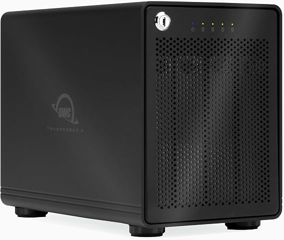 OWC ThunderBay 4 Thunderbolt 40Gb/s Four-Bay SATA Enclosure w/ SoftRAID | Add up to four 3.5-inch or 2.5-inch SATA drives - Up to 1527MB/s - SoftRAID Premium (3 Year) - RAID 0/1/4/5/1+0 (10)/JBOD
