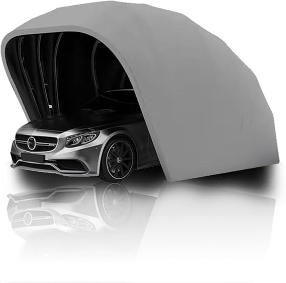 All Weather Carport, Heavy Duty Carport, Portable Stainless Steel Garage, Retractable Folding Automatic Curtain for Car, Boat, All Season Car Canopy with Tarp, Gray, Manual