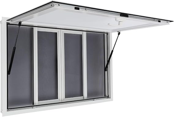 45x30 Inch Food Truck Service Window, Concession Stand with 4 Screen Windows & Drag Hook, Silver