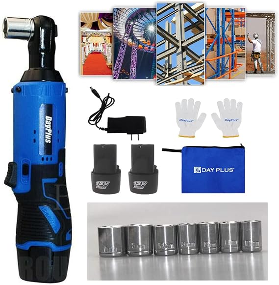 AUTOFU Cordless Ratchet Wrench Set, 3/8" 12V Power Electric Ratchet Driver with 7 Sockets, 2 Lithium-Ion Batteries and 60-Min Fast Charge, Variable Speed Trigger, LED Light, Forward/Reverse Function
