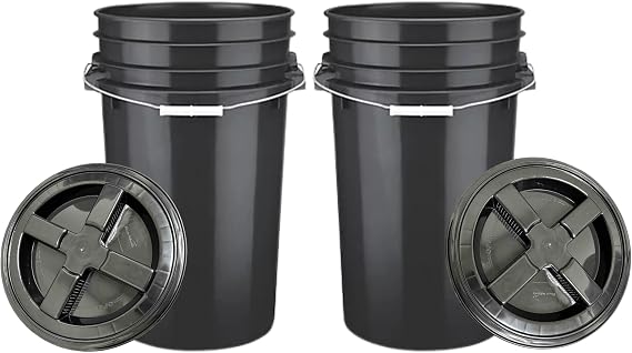 7 Gallon Large Black Food Grade - BPA Free- Made in USA Bucket Pail with Screw on Gasket lid (Pack of 2)