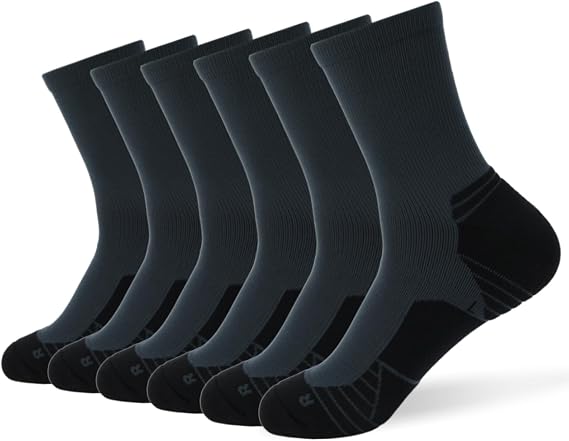 WANDER Men's Athletic Socks 6 Pairs Cushioned Quarter Ankle High | Moisture-wicking, Anti-blister, Arch Support, Non-slip, Reinforced Heel&Toe, Performance, Running Basketball Cycling