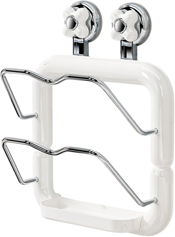 Pot Lid Organizer Rack, 2-Tier Pan Lid Holder, Anti-Slip Lid Storage Rack, Kitchen Cabinet Lid Organizer, Wall-Mounted Lid Holder, Reusable Pot Lid Rack, Suction Cup Pan Organizer, Space-Saving Lid Ra