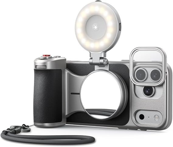 TELESIN Master Grip Kit for iPhone 17 Pro, Magnetic Phone Camera Grip Kit | Handle Grip with C03 Selfie Light+ UV Filter+ Black Mist 1/4 Filter + Graphene Case, Creator Combo Built Wireless Charging