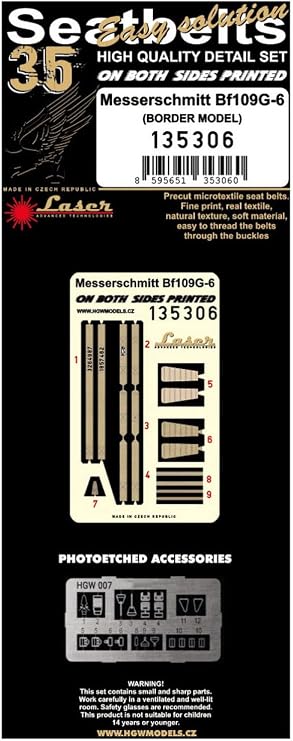 HGW 135306 1/35 Seatbelts for Bf 109G-6 pre-Cut Laser for Border Model