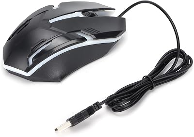 Wired Computer Mouse, USB Port Wired Mice, Luminous Optical Mouse Plug and Play, Simple Operating Wired for Large Games Office Business Black