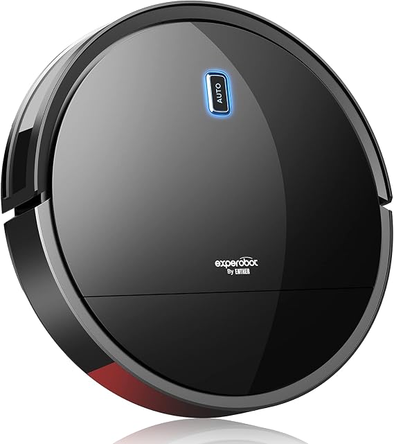 Enther Robot Vacuum Cleaner, Robotic Vacuum Cleaner with Gyro Navigation, 2600mAh, 120mins Run Time, Super-Thin, 6 Clean Modes, Self-Charging for Pet Hair Hard Floors, Carpet, Black