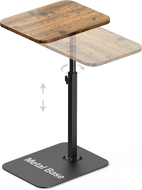 HzTinT TV Tray Table, Adjustable Height & 360 Swivel Couch Table with Heavy-Duty Metal Base that Slides Under Sofa, C-Shaped Side Table for Living Room, Bedroom, Bathroom, Study, and Small Spaces