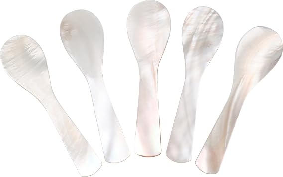 Caviar Spoons 5 Pieces as A Set, Mother of Pearl Caviar Spoons with Hand Craft W Round Handle for Caviar, Egg, Ice Cream, Cake, Coffee and Restaurant Serving (3.5inch)