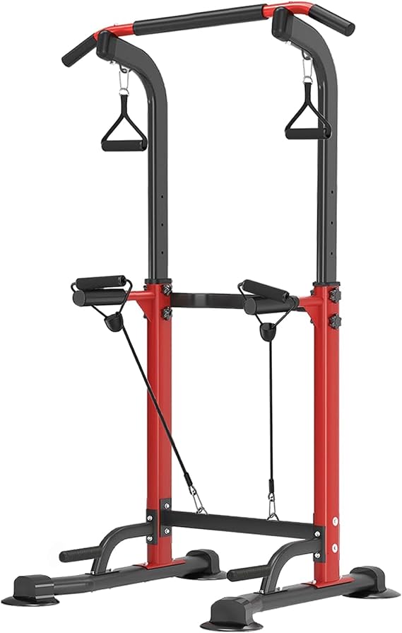 Power Tower Pull Up Dip Station Adjustable Height 330lbs Home | Space-Saving Design,Easy to Assemble,Pull-Ups,Dips,Push-Ups,Strength Training,Improving Posture,Fits Users Under 6 FT