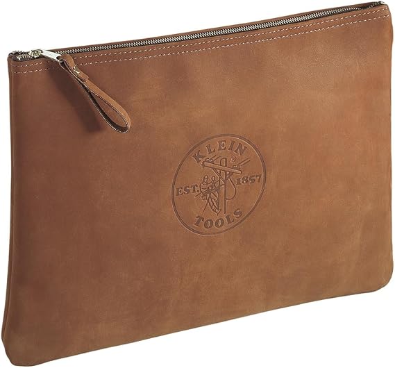 Klein Tools 5136 Zipper Bag, Contractor's Leather Portfolio with Heavy Duty Zipper Close