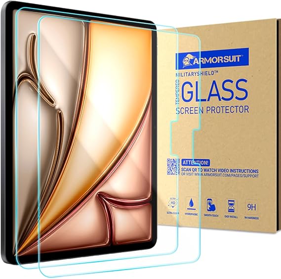 ArmorSuit 2 Pack for iPad Air 13" M4/M3/M2 (8th/7th/6th Gen, 2026/2025/2024) Screen Protector Tempered Glass 9H+ HD Clear Face ID, Apple Pencil Compatible [w/Alignment Frame]