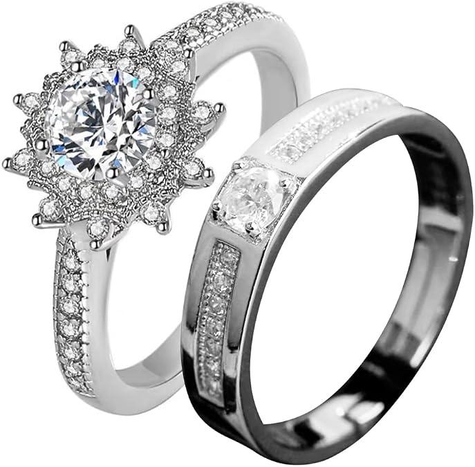 Matching Rings for Couples, Adjustable Unisex Eternity Love Band Set for Couples | CZ Stackable Jewelry, Perfect for Promise Engagements Rings for Women