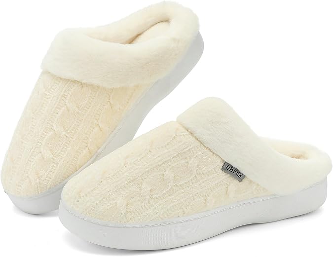 UBFEN Mens Womens Slippers Classic Plaid Winter Warm with Memory Foam Fluffy House Shoes Platform Indoor Bedroom