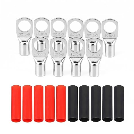 10PCS 8 Gauge Wire Connectors with Heat Shrink Tubing, Battery Terminal Ends, Tinned Copper Ring Terminals for 8 AWG - for Automotive, RV, Solar & Outdoor Power Equipment(SC10-8)