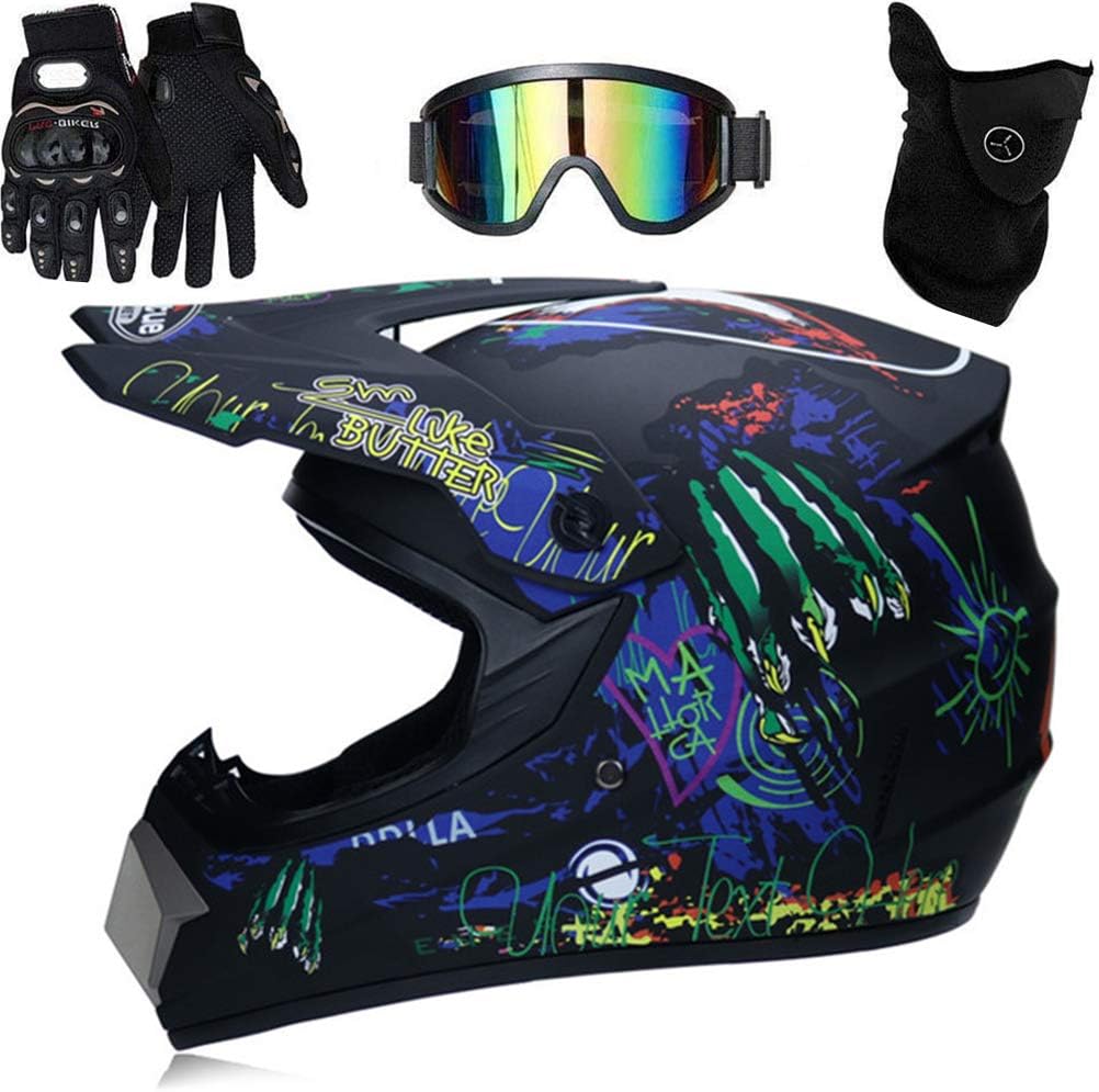 Motorcycle Dirt Bike Helmet Full Face Motocross Helmets Professional Motocross Helmet Kids and Adults Off Road Motorcycle Helmet with Goggles Gloves Face Protection