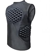 Youth Football Padded Shirts w/ Chest, Rib, Back Pads, Baseball Heart Guard Sternum Protection Compression Shirt