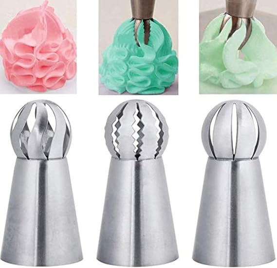 Stainless Steel Piping Tips, Wowdecor Icing Syringe Set DIY Coupler Nozzle Baking Supplies Cake & Cupcake Decorating Tools Set Meduim Small Size Flowers Pastry (Ball Tips-3pcs)