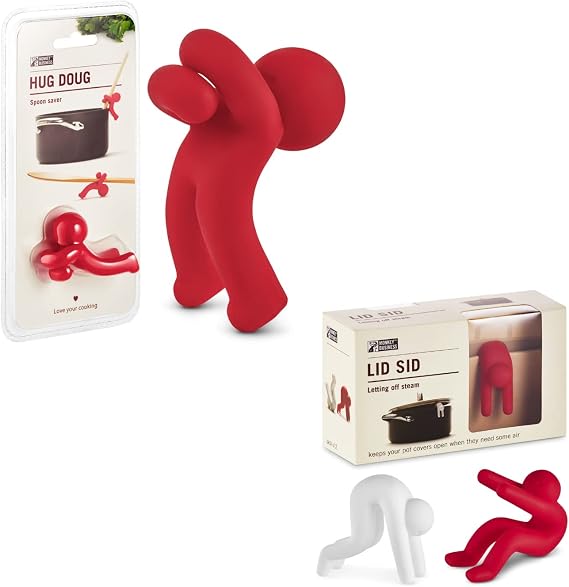 Hug Doug Spoon Saver | Spoon Holder and Lid Lifter + Lid Sid: Pot Lid Lifter | Pot Lid Holder that Keeps Pot from Boiling over | Cool Kitchen Gadgets & Cute Kitchen Accessories | by Monkey Business