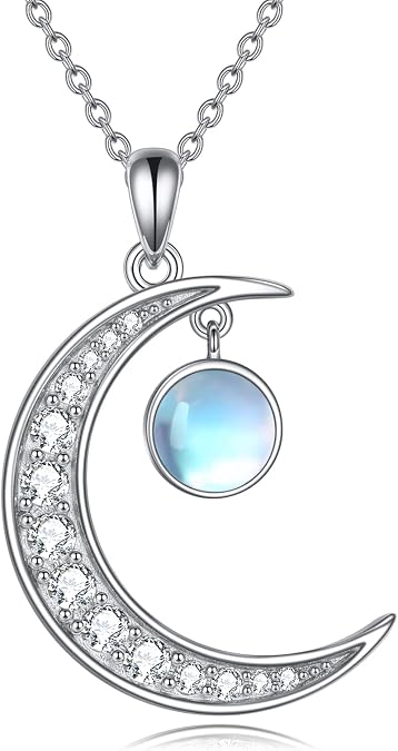YAFEINI Moonstone Moon Necklace Sterling Silver Crescent Moon Pendant Necklace Jewelry Gifts for Women Teen Girls