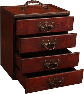 MARURY Antique Display Multi-Functional for Women 4 Drawers Handmade Large Capacity Bedroom Jewelry Box Portable Cabinet Desktop