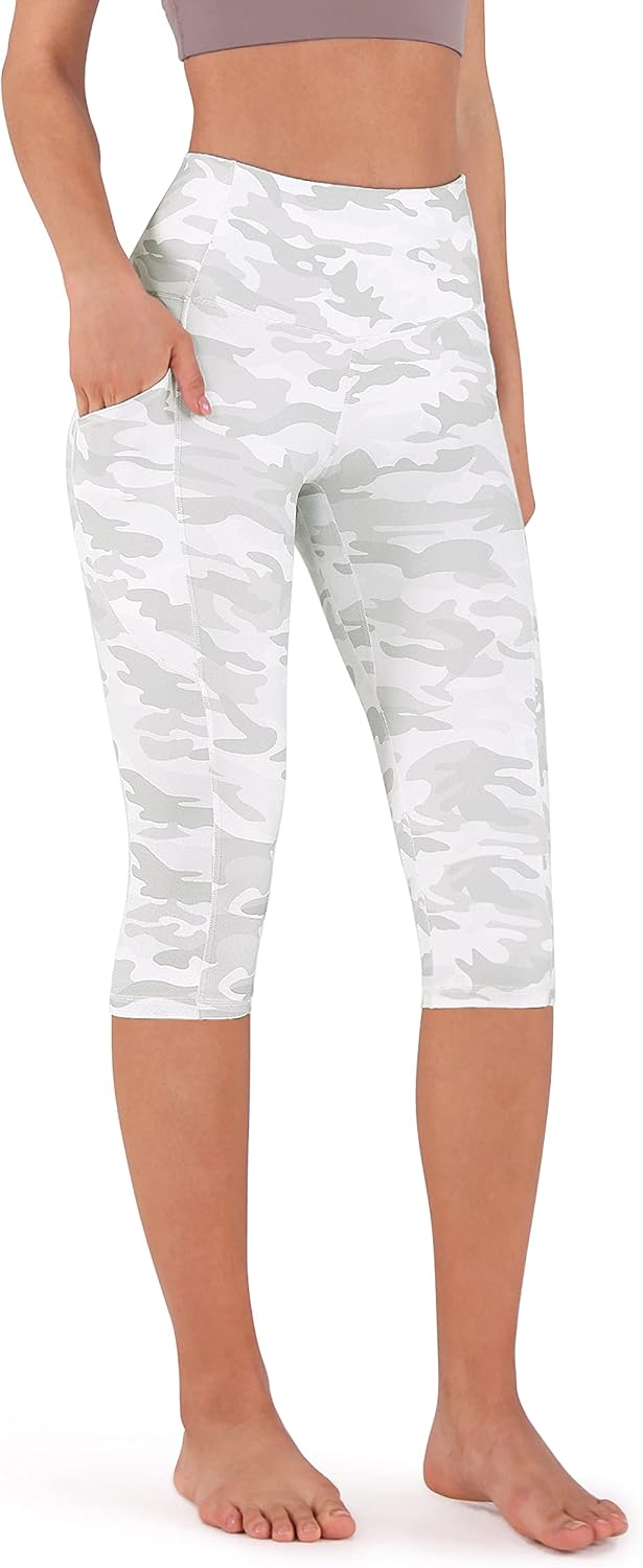 ODODOS Womens High Waisted Yoga Capris with Pockets, Tummy Control Non See Through Workout Athletic Running Capri Leggings