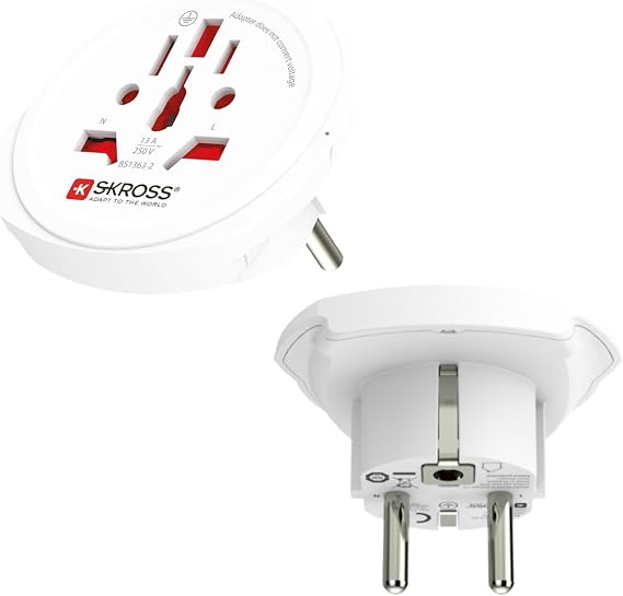 SKROSS World to Europe Travel Adapter 2-Pack, Swiss-Engineered Type E/F Schuko Plug Adapter for Europe, Supports 2 & 3-Pole Devices, 16A 250V, White