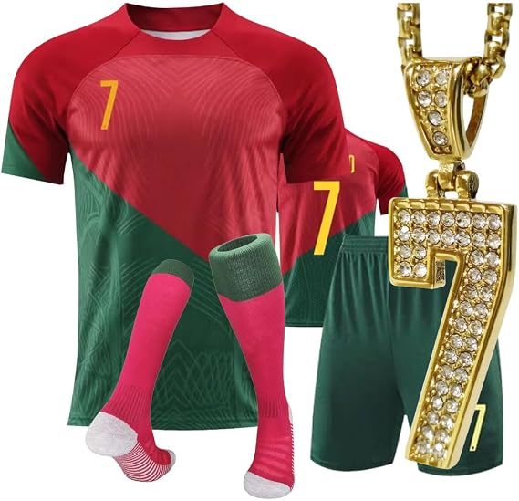 Boy's soccer jersey kids children's sportswear youth football uniforms with socks and #7 necklaces
