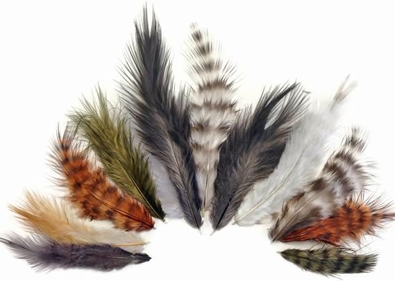 Craft Feathers - 1 Pack - Natural Mix Grizzly Rooster Chickabou Fluff Wholesale Feathers 0.05 Oz. (Bulk)