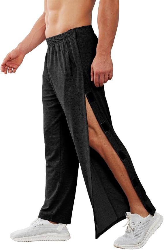 Deyeek Men's Tear Away Pants Side Snap Post Surgery Sweatpants with Pockets