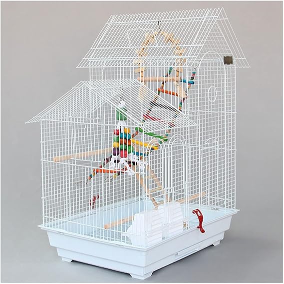 Bird Cage Double Roof Parrot Cage Breeding Group Bird Cage Parrot Bird Cage Large with Feeder Pet Toys Suitable for Finches and Pigeons Small Parrot Aviary Bird Cages (Color : White)
