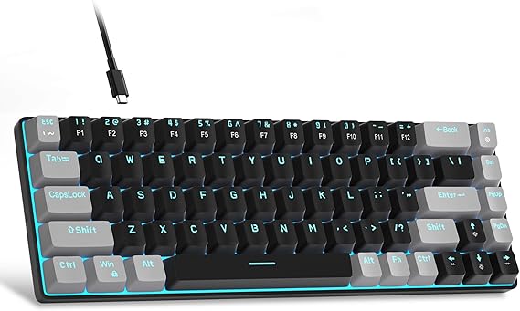 MageGee Taşınabilir%60 Mekanik Oyuncu Klavyesi, MK-Box LED Aydınlatmalı Kompakt 68 Tuşlu Mini Kablolu Ofis Klavyesi (Kırmızı Switch) – Windows, Laptop, PC, Mac Uyumlu – Siyah/Gri