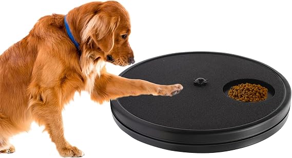 Rislobx Dog Nail Scratch Board, 3 in 1 Rotatable Round Dog Scratch Board with Food Storage Compartment Box Nail Grinder Claw Care, Stress-Free Pad (Black)