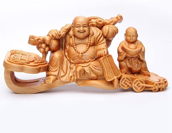 Feng Shui Decor Laughing Buddha Statues for Wealth and Happiness, Maitreya Figurine Carrying Money Bags Good Luck Buddha Statues Home Office Decorations