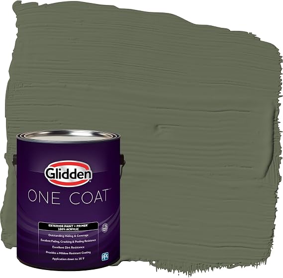 Glidden Exterior Paint + Primer: Sage/All About Olive, One Coat, Flat, 1-Gallon