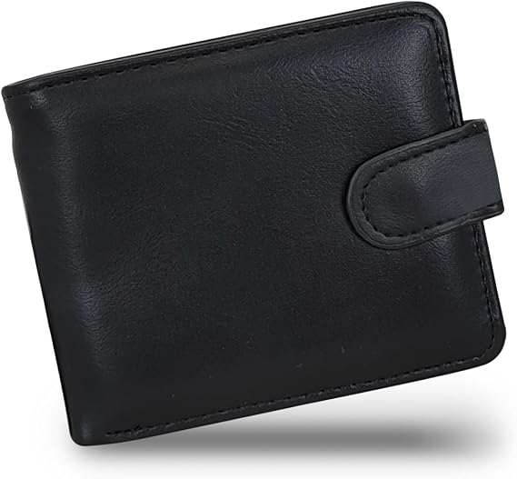 Mens Wallet, PU Leather Bifold Wallet Card Wallet for Men, Multi-Functional Credit Card Holder with Multi Slots and Button for Business, Parties, Shopping (black)
