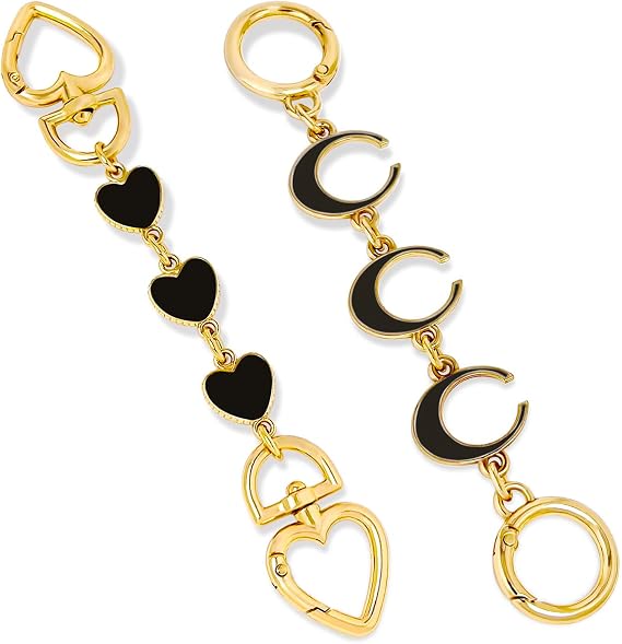 2 Pcs Bag Extender Chain, Purse Strap Extender for Handbag, Purse Extender Chain, Bag Extension Chain Extender for Purse Handbags, Shoulder Bag Strap Extender, Black Heart & Moon