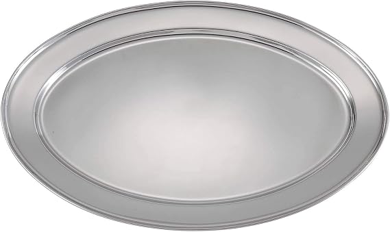Winco 20" x 13 3/4" Oval Stainless Steel Platter | Restaurant service, Great for Entrees, Salads, Desserts and Appetizers